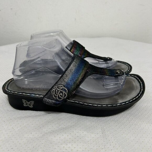 Alegria Carina Blue Rainbow Leather Thong Platform Sandals Size EU 40 US 9.5-10 - Picture 1 of 9